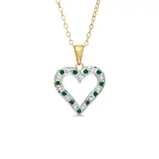 Emerald Gemstone FascinationÖ and Natural Diamond FascinationÖ Heart Pendant in Sterling Silver with 18K Gold Plating