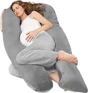 Nuliie Pregnancy Pillows for Sleeping, U Shaped Full Body Pillow for Adults with Washable Cover, Support for Back, HIPS, Legs, Belly, 55 inch Maternity Pillow Pregnancy Must Haves - Grey
