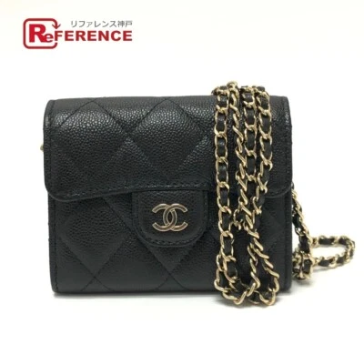 Chanel Ap0238 Matelasse Chain Wallet Pochette Coco Mark Shoulder Bag Black Ladie