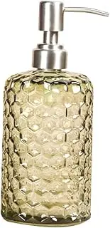 PAMINGONO 500ml Glass Pump Bottles for Liquid Soap Shampoo and Lotion Refillable Toiletries Container with Stainless Steel Nozzle Grain Design for Home Bathroom