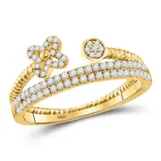 14kt Yellow Gold Round Diamond Flower Bisected Stackable Band Ring 1/5 Cttw
