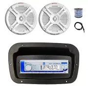 Dual Marine Radio,Spa Bezel,Adapter,Antenna,Wire, 2x 7.7" 280 Watt White Speaker