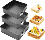 Springform Non-Stick Leakproof Cake Pan Square, 9.6 Inch, 10.2 Inch, 11.2 Inch Cake Pan Tin, Removable Bottom, Suitable for Cake Baking（Set of 3）