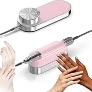 Nail Drill Machine, Electric Nail File with 1000-30000rpm Suck While Grinding, Colorful Adjustable Speed Button and 1600mah Built-in Battery, Electric Nail Drill with Replaceable Grinding Head Pink