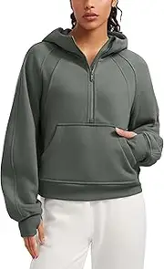 [CRZ YOGA] Womens Fleece Lined Half Zip Hoodies Pullover Oversized Long Sleeve Casual Workout Sweatshirts with Thumb Holes