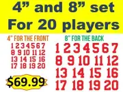 TEAM SET 20 players 4" and 8" numbers heat transfer DIY for soccer jerseys #1-20