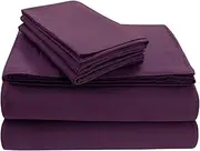 Tribeca Living Luxury Solid Flannel Deep Pocket Sheet Set, Dark Purple, Twin