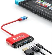 [RREAKA] Switch Dock for Nintendo Switch OLED, 3 in 1 Switch TV Adapter with 4K HDMI, USB 3.0 Port, Type C 100W Charging, Portable Switch Docking Station Travel, for Samsung Dex S24, MacBook (Red4)