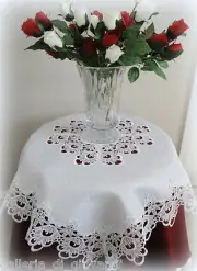 Table Topper DECADENT WHITE 34 inch Lace Tablecloth Doily Square
