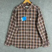 Columbia Shirt Mens XL Brown Blue Lumberjack Flannel Button Up Plaid NEW