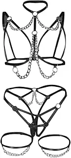[Generic] Sexy Lingerie for Women and Womens Sexy Cosplay Lingerie Set Lace Outfit Bra and Pantie Nightie with Choker Garter Lingerie for Women Sheer Matching 4 Piece Lingerie Open Panties Lingerie (Black-D, M)