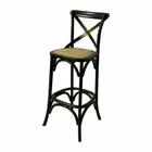 Hamptons Cross Back Bar Stool Chair Birch Oak Rattan Seat in Black