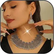 [Aonklot] Indian Jewelry Sets for Women Dainty Gold Jewelry Set Indian Necklace and Earring Set Indian Choker Necklace Set Wedding Guest Dresses for Women