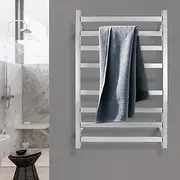 ACA Trading Electric Heated Towel Rack Chrome Polished, Wall Mounted Towel Rail Drying Rack Stainless Steel Square 8 Rungs Bath Heated Towel Rack,Waterproof IP55 & SAA (Silver)