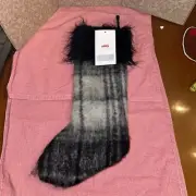 The Farmhouse Rachel Ashwell Mohair Fur Black & Grey Christmas Stocking 20” NWT