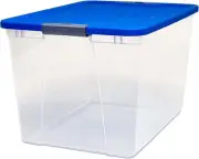 2-Pack Plastic Storage Bins W/Lids, Stackable Totes, 64 Quart, Clear/Blue
