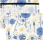 Blue White Dandelion Flower Chic Pouches with Clear Window Soft Big Capacity Three Rings Binder for Classroom School Office Supplies Multicolored 2 PCS