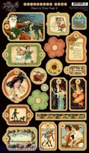 Graphic 45 A PLACE IN TIME Chipboard Tags 2 Halloween, Christmas