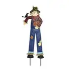 5'10" Scarecrow Boy In Coverall Holding Pumpkin Yard Stake Outdoor Garden Decor