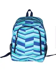 Backpack School / Travel Bag in Green & Blue Geometric Pattern New