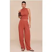 Rust Mid Rise Barrel Tailored Pants, Rust
