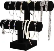 Vivva Velvet Bracelet Holder with 2-Tier Rack, Bracelet Stand for Jewelry Organization and Display, Necklace Storage Organizer for Bangles Watches, Black