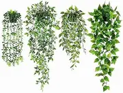 Avoik 4Pcs Artificial Hanging Plants-Artificial Hanging Plants Potted Greenery Decor-Eucalyptus Mandala Snow Pea Vine in Pot Plants for Office Farmhouse Home Indoor Outdoor Decor