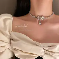 在飛比找蝦皮購物優惠-diamond choker necklace 滿鑽蝴蝶結項