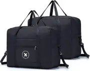 2x Travel Bag 45x36x20 Foldable Gym Shoulder Bag Sports Bag Hand Travel Suitcase 40l Black