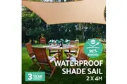 Instahut Waterproof Shade Sail 2x4m Rectangle Sand 95% Shade Cloth