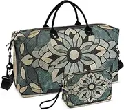 [YXYZRMY] Marble Floral Decor Travel Duffel Bag Gym Bag Sports Tote Bag with Multiple Interior Pockets Shoulder Weekender Bag for Women Men with Toiletry Bag 20.5”x 7.9”x 13.8”, Multi-Colored, one size