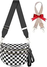 [X-KIDS] Checkered Crossbody Bag Bum Bags for Women Large Nylon Checkered Purse Fanny Packs Sling Bag, Bonus with a Extra Strap