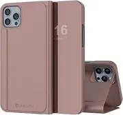 for iPhone 13 Mini Reflector Case Protective Flip Cover W/Scratch Resistant Semi-Translucent Mirror Front & Non-Slip PU Leather Back for iPhone 13 Mini (5.4") (2021) (Rose Gold)