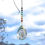 MerryNine Crystals Prism Pendants, K9 Crystal Colorful Lamp Prisms Loquat Shape Chandelier Glass Crystals Hanging Drops Pendants, Sun Catcher Prism Pendent Pearl Yarn Gift Sandbag (Longan-Shaped-76mm)
