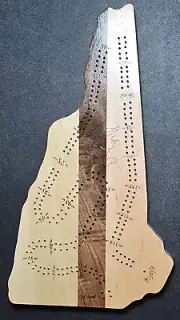 New Hampshire Shaped Cribbage Board "Old Man On The Mountain" Real Wood