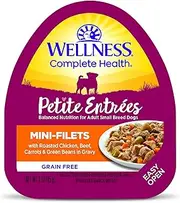 Wellness Petite Entrees Mini Fillets Natural Wet Small Breed Dog Food, Roasted Chicken, Beef, Carrots & Green Beans, 3-Ounce Cup (Pack of 24)
