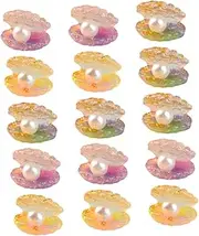Gogogmee Glow-in-The-Dark Shell Pearl Miniatures Set of 16 Resin Craft Shell Adornments for Ocean Parties Garden Decor and Home