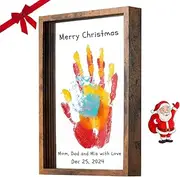 Wooden Family Handprint Kit, Baby Hand and Footprint Kit DIY Wooden Frame Family Keepsake with Kids