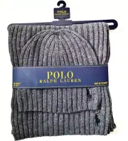 Polo Ralph Lauren Mens 2-pc Hat & Scarf Set Pony Logo Gray Wool blend