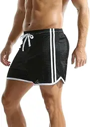 [GENEMEN] Mens Mesh Shorts Side Striped Workout Running 3 Inch Inseam Athletic Shorts with Drawstring