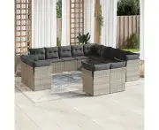 13 Piece Garden Sofa Set with Cushions Grey Poly Rattan