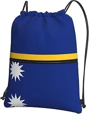 EdWal Flag Of Nauru Print Drawstring Backpack Gym Bags Sports Bags With Zipper Pocket For Travel Beach, Black, One Size
