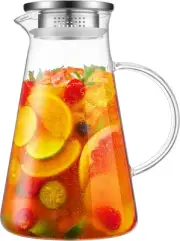 2 Liter 68 Oz Glass Pitcher with Lid, Glass Water Pitcher for Fridge, Glass Wat