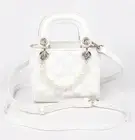White Geometric Lady Mini Handle Tote Bag Cute Purse Pearl Chain Crossbody Strap