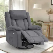 Advwin Electric Recliner Chair, Massage Recliner with Heat and Vibration Manual Reclining Chair(360degree Rotate Base,Gray)