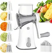 Taoluwin Rotary Cheese Grater, 5 in 1 Table Top Drum Grater, Manual Kitchen Mandoline Vegetable Slicer, Rotary Grater Slicer for Fruit, Nuts,Vegetables (White)