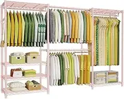[Ulif] E1 Heavy Duty Closet Garment Rack, 6 Tiers Adjustable Metal Freestanding Expandable Clothing Storage with 4 Hanger Rods, Easy to Assemble Wardrobe, 71.4" H x (70" - 88.2") L x 14" D, Pink