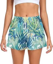 [FRODOTGV] Light Sea Green Plants Women Athletic Shorts Ouick Dry Training Shorts for Soccer Teenis Exercise Indoor S