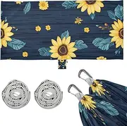 Sunflower Wood Blue Hammocks for Camping with Hanging Rope Rope Hammock for Outside Patio Garden