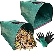 Yard Bags, Leaf Bags Reusable, 2 Piece Garden Reusable Dustpan with Gloves for Lawn Trash Leaves Outdoor Grass Debris Clippings